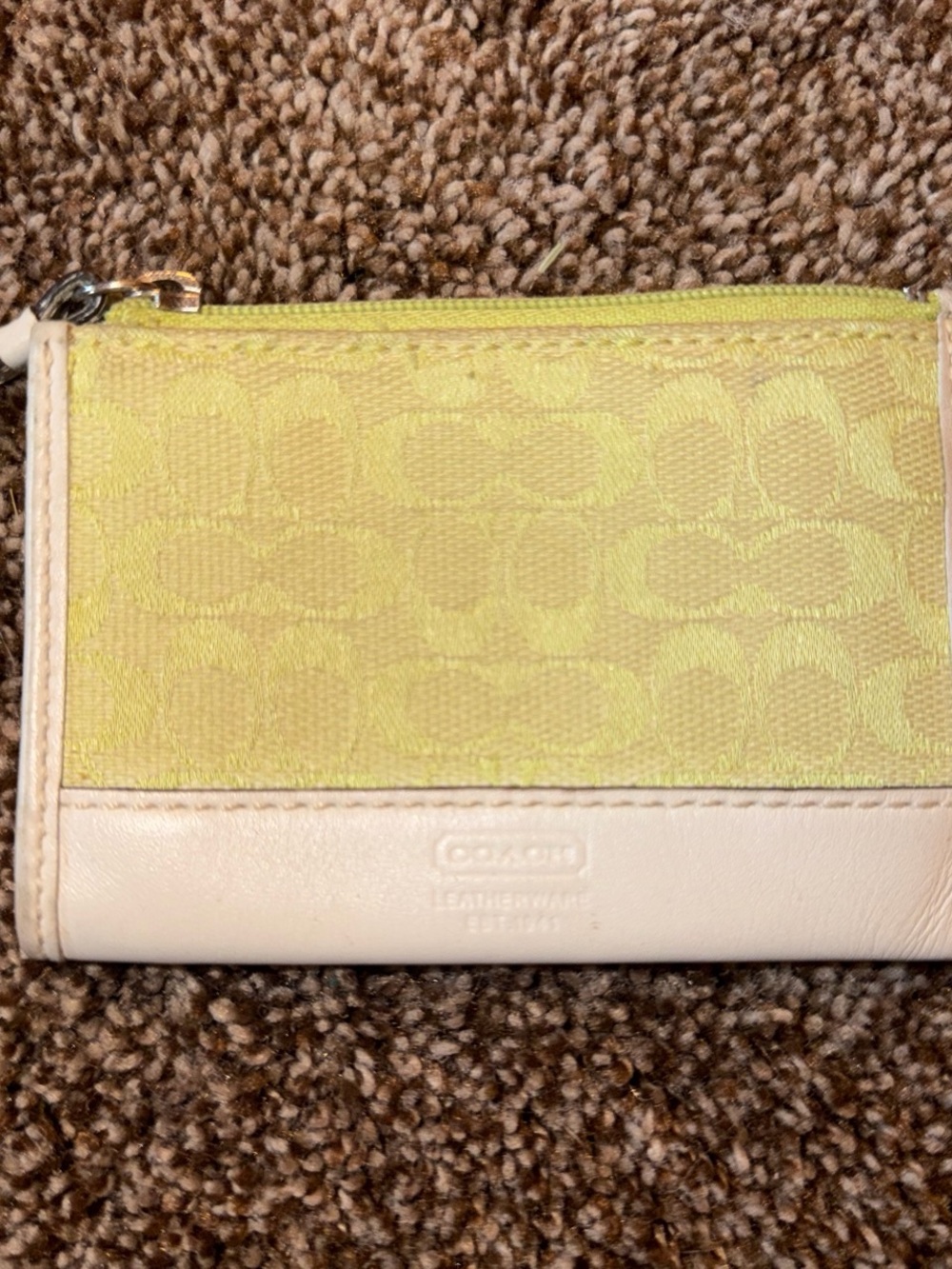 Coach Yellow and Cream Signature Canvas Zip Card Case